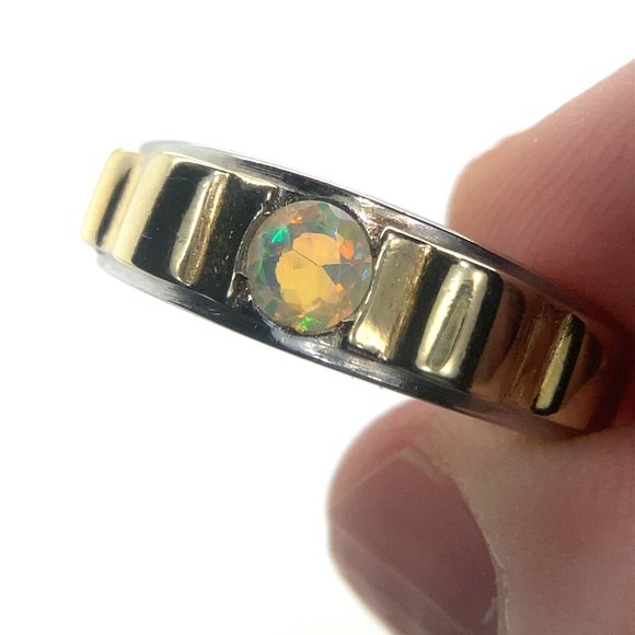 Welo Opal .41ct Golden Rhodium Finish Solid 925 Sterling Silver Ring - Picture 1 of 7
